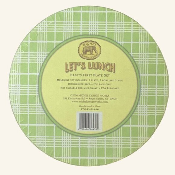 Michel Design Works Baby’s First Plate Set Feeding Boxed Plaid Set Green White - Picture 6 of 16